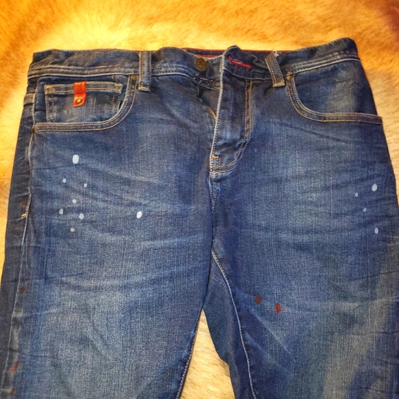 Armani Jeans Mens 32x32(meas 32x32) Blue Denim Jeans Paint Splatter Ripped - Picture 2 of 16